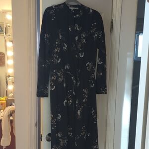 Vince Black Floral Long Sleeve Dress